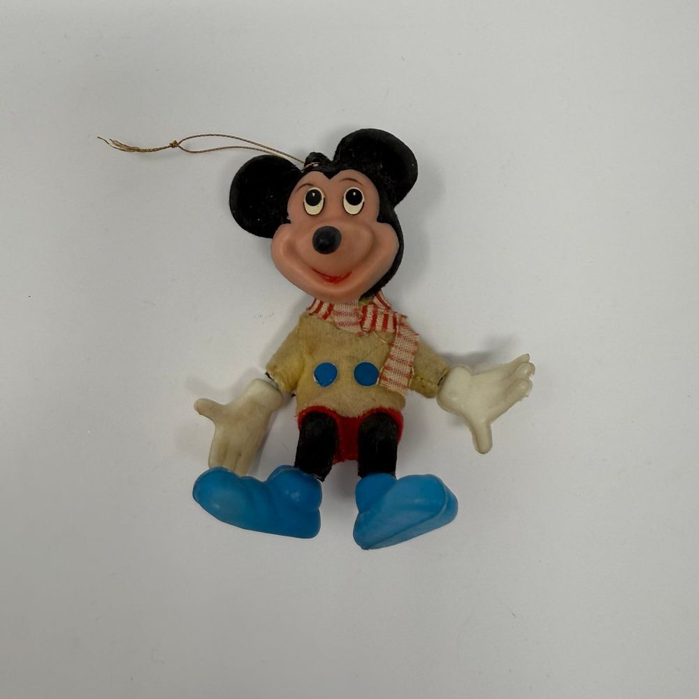 Vintage Walt Disney Flocked Mickey Mouse Fuzzy Hong‎ Kong plastic ornament